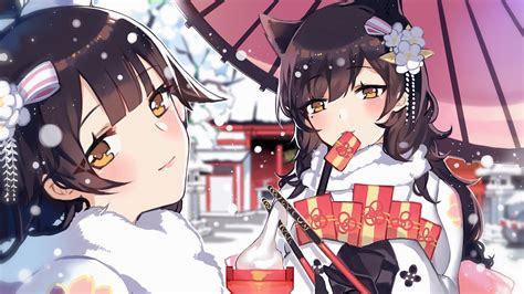 Download 2048x1536 Atago Takao Azur Lane Anime Games Kimono Snow
