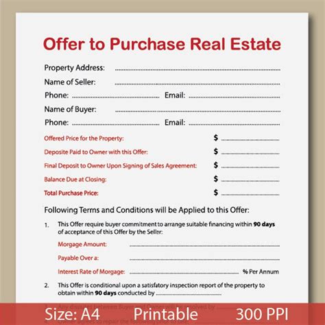 offer  purchase real estate form real estate offer  etsy