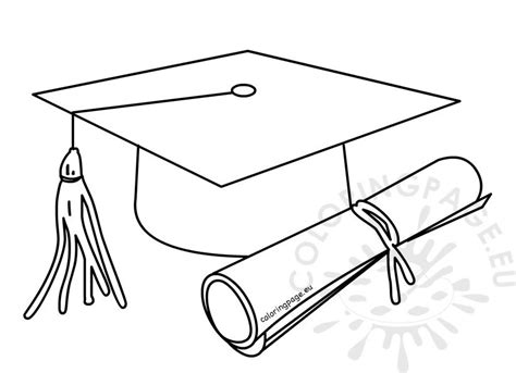 outlined graduate cap  diploma coloring page