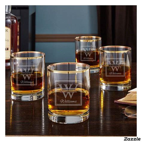 set of 4 oakhill gold rim whiskey glasses