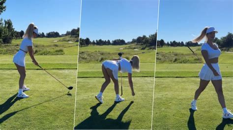 viral news paige spiranac shows  knickers  dangerously short
