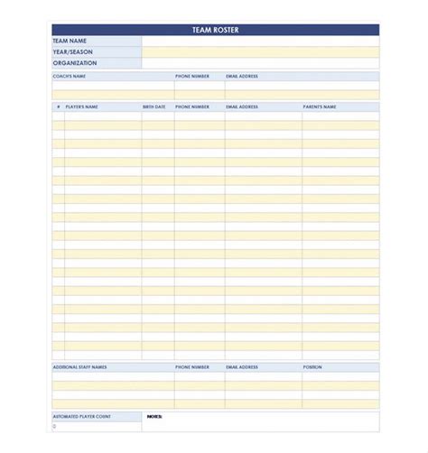 roster template  excel templates