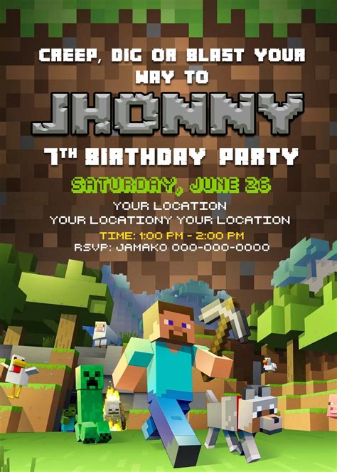 minecraft birthday invitations printable