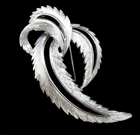 60 s silver feather brooch lapel hat pin sarah coventry textured