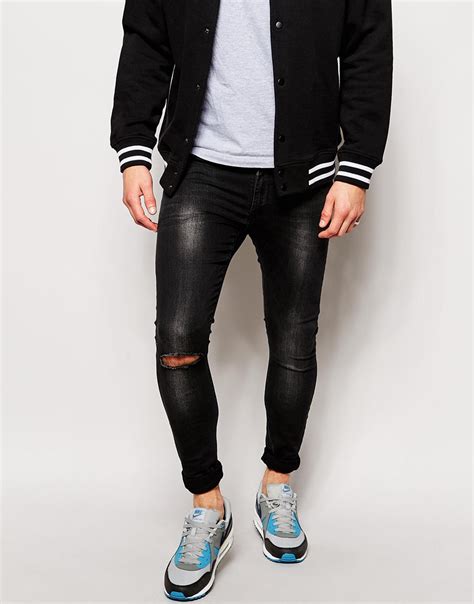 Asos Extreme Super Skinny Jeans With Rip In Black For Men Lyst