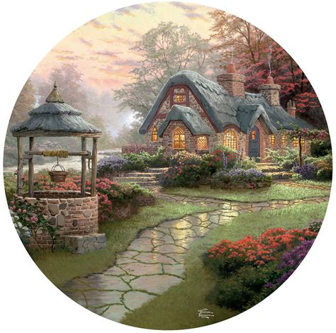 Thomas Kinkade 500 Piece Round Puzzle Make A Wish Cottage