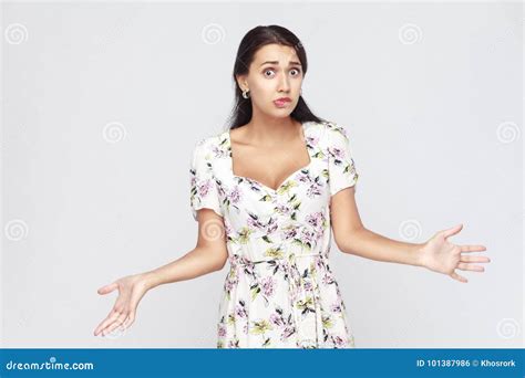 I Dont Know Confused Woman In Flower Dress Negative Human Emotions