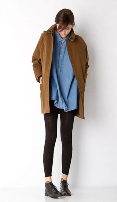 luvin the oversized denim shirt with leggings and laceup shoes look lately if only i can get my
