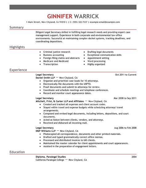 legal secretary resume examples legal resume samples livecareer