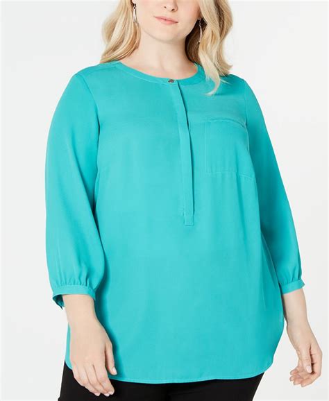 Jm Collection Plus Size Pleated Back Henley Blouse Created For Macys