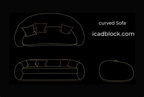 sofa curved   autocad plan  elevation icadblock