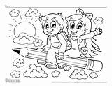 Coloring School Back Pages Kids Printables Pencil sketch template
