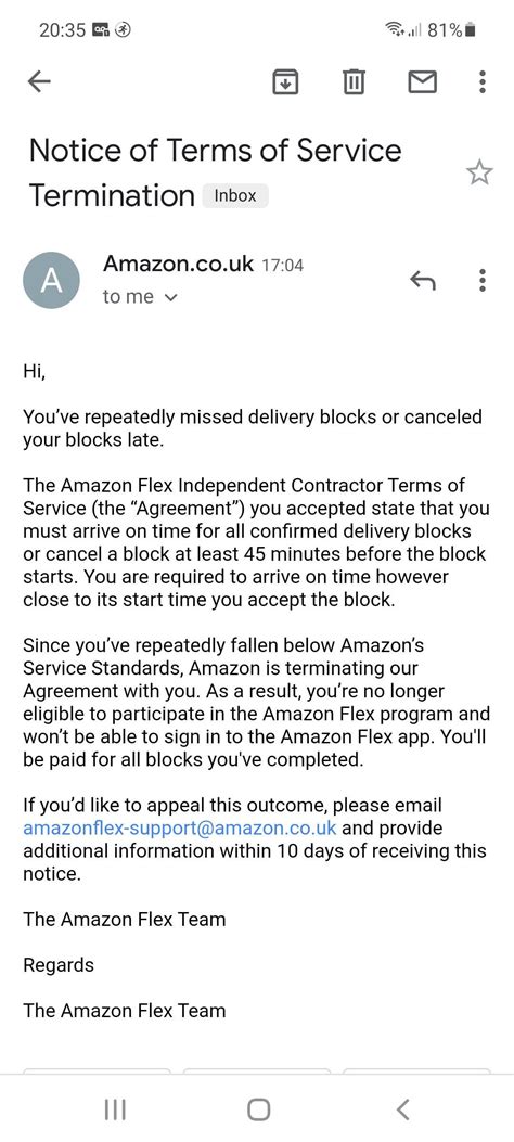 amazonflex appeal  recieved  email today     longer