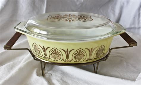 rare vintage pyrex golden classic casserole dish with chafing etsy