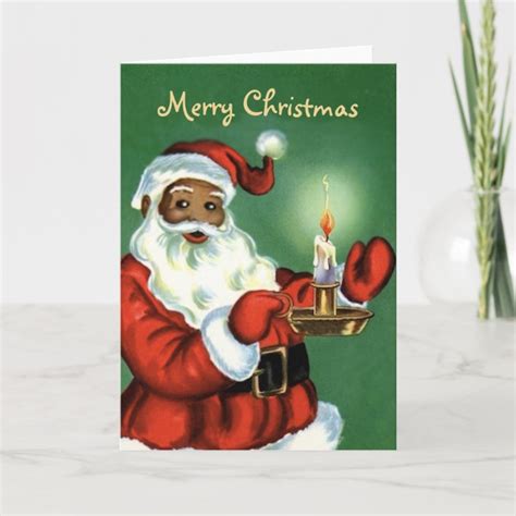 vintage african american christmas card with santa