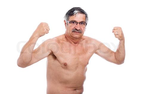 Naked Senior Man Posing And Showing His Strong Body