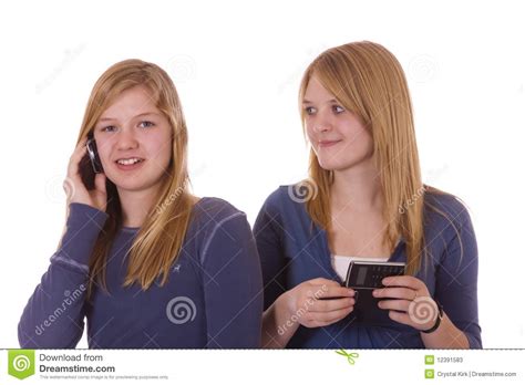 talking  cell phones stock image image  young girls