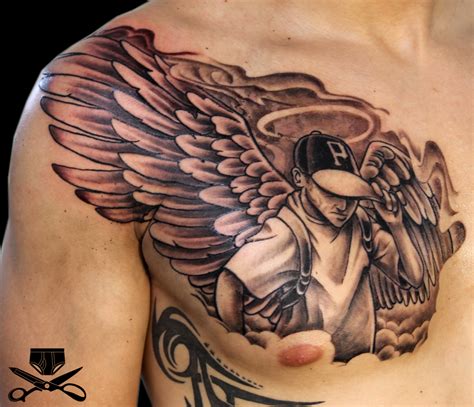 [view 45 ] Tattoo Ideas Chest Tattoos For Men Angel Wings And Clouds