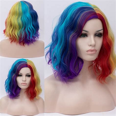 multi color rainbow wig   wig  bang colorful wig etsy