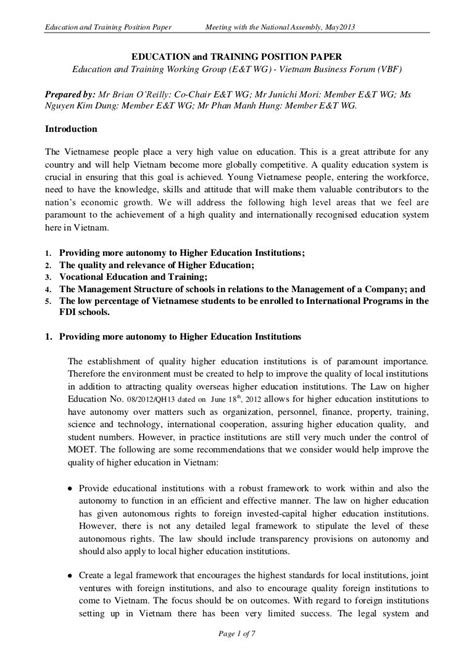 education sample  position paper  student sample position paper