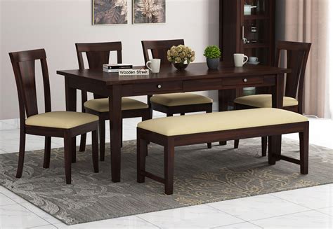buy mcbeth storage  seater dining table set  bench walnut finish