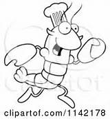 Crawdad Chef Mascot Lobster Character Running Outlined Coloring Clipart Vector Cartoon sketch template