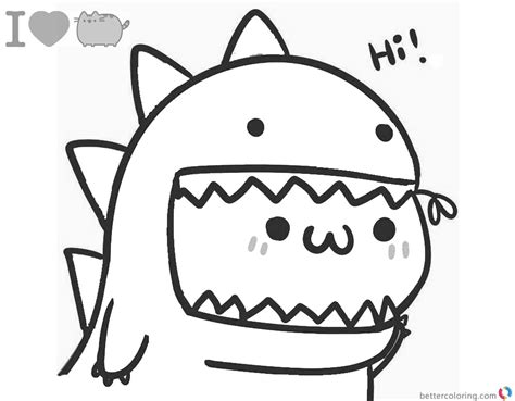 pusheen coloring pages lovely dinosaur  printable coloring pages