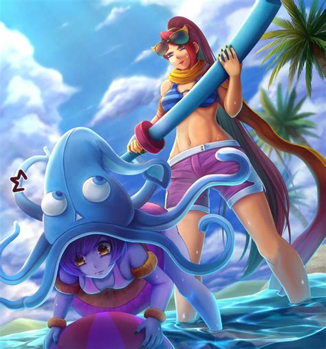 fiora laurent lulu pool party fiora and pool party lulu league of legends drawn by oldlim