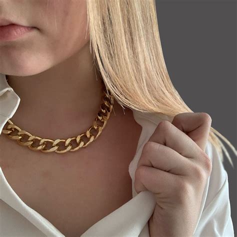 women s thick cuban link chain choker necklaces for men gold color