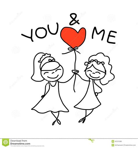 Hand Drawing Cartoon Happy Couple Wedding Stock Vector Image 42121085
