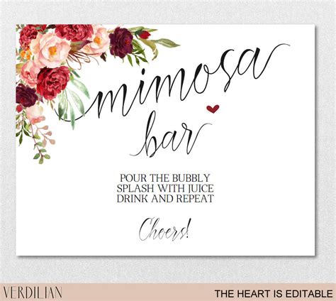 printable mimosa bar sign  printable
