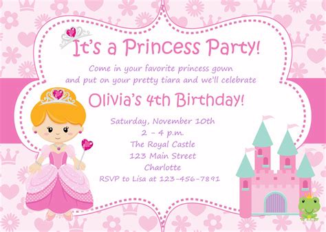 princess birthday party invitations wording drevio invitations design