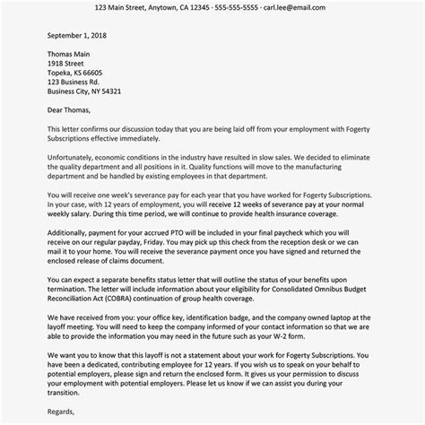 layoff termination letter  lay  employees pertaining