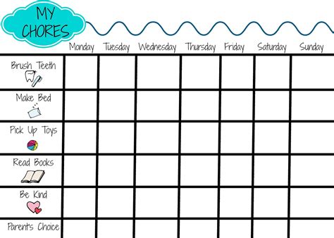 printable chore chart  kids