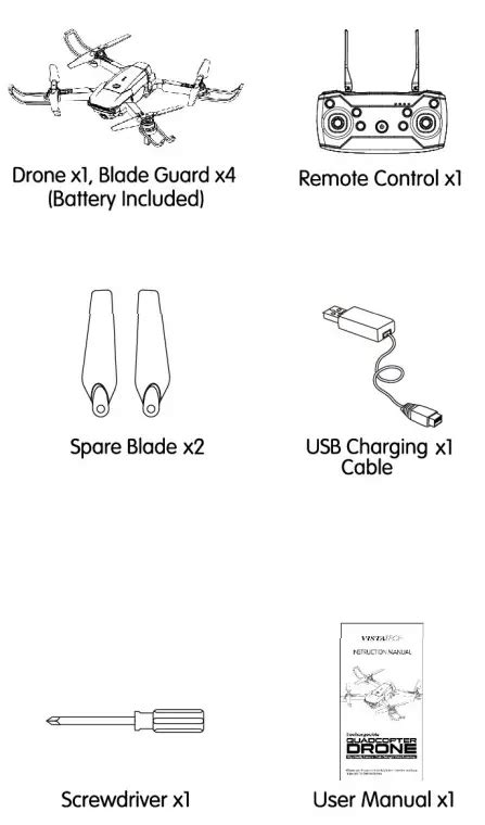 vistatech nv  rechargeable quadcopter drone instruction manual
