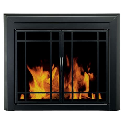 Pleasant Hearth Easton Black Fireplace Glass Firescreen Doors Large