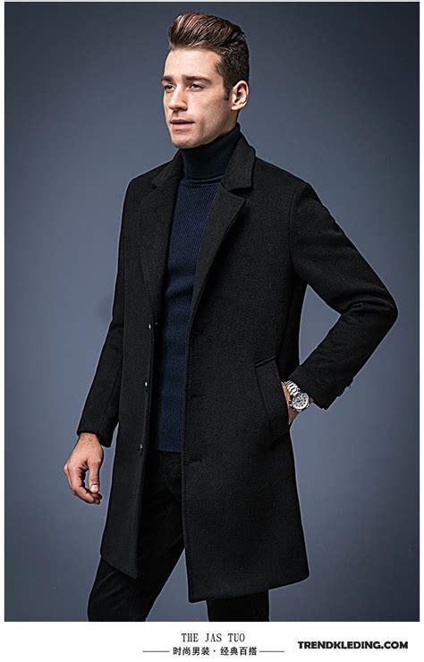 mantel heren lang jas wol overjas middelbare leeftijd bedrijf zwart sale