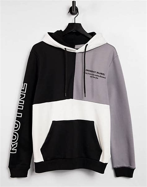 bershka colourblock hoodie  black asos