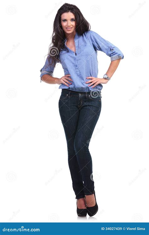 Casual Woman Posing With Hands On Hips Stock Image Image Of Jeans