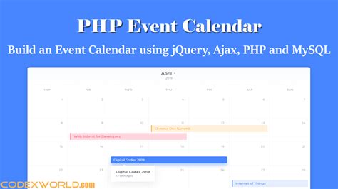 build  event calendar  jquery ajax php  mysql codexworld