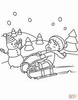 Coloring Pages Sledge Riding Boy Little Printable sketch template