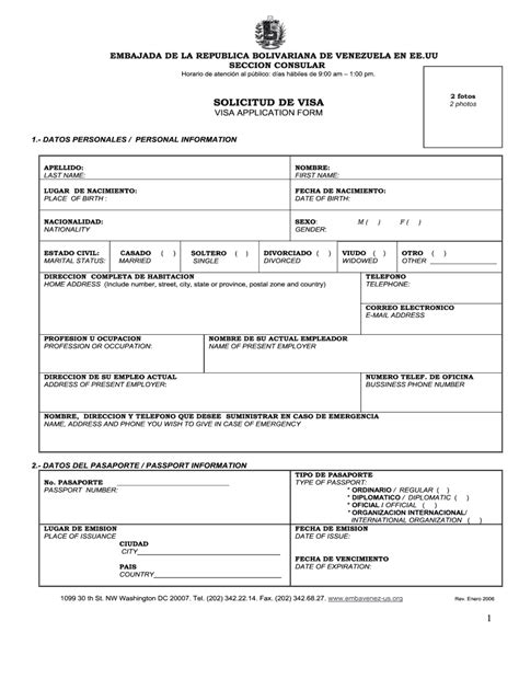 Venezuela Visa Application Form Pdf Fill Online