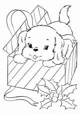 Puppy Coloring Pages Christmas Printable Pup Gift Cute Sheets Coming Print Kids Colouring Cartoon Color Dog Present Colour Prints Book sketch template