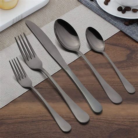 black silverware set  piece stainless steel flatware cutlery set