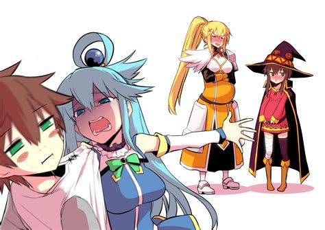 aqua hair aqua konosuba bandage blonde hair blue eyes blush boots bow