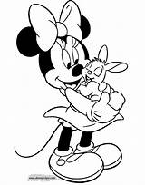 Minnie Coloring Mouse Pages Disneyclips Cuddling Rabbit Bunny Animal Friends Funstuff sketch template