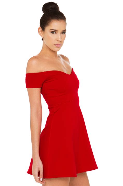 akira scarlet off shoulder red dress in red lyst