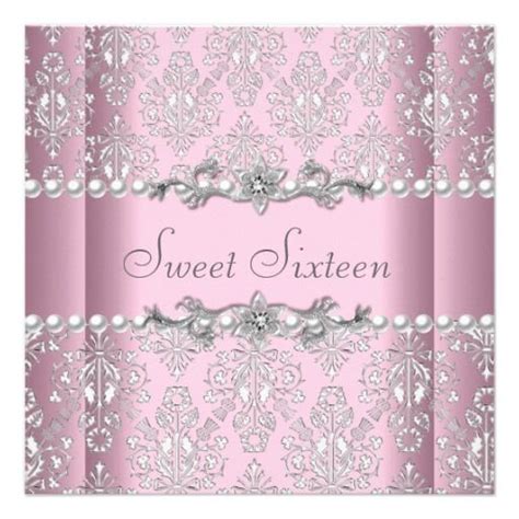 sweet 16 birthday pink silver white pearl lace invitation