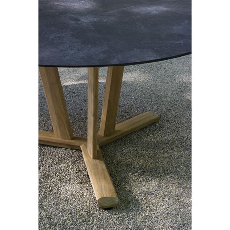 tekura runder tisch aus teakholz hpl schieferplatte