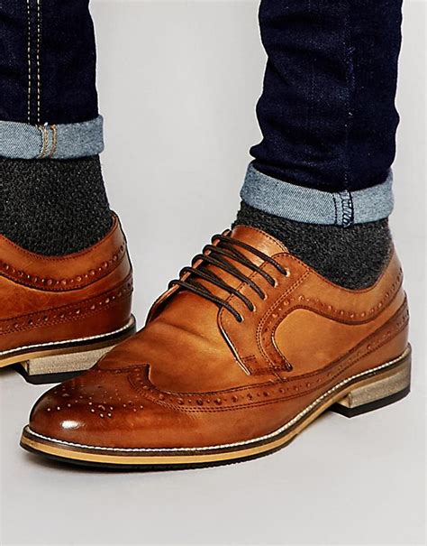 asos brogue shoes  tan polished leather  brown  men tan lyst